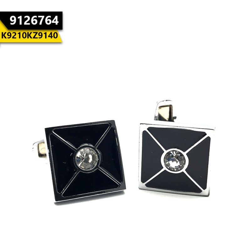 Fashion Men's Cufflink Silver Black Cross Crystal