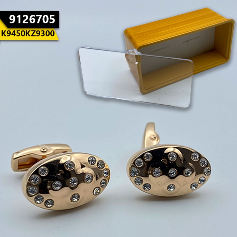 2021 Men's Cufflink R.Gold With Stones Oval