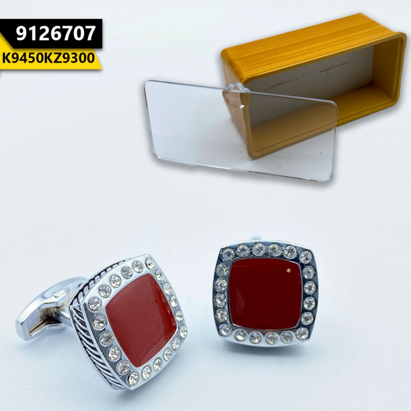 2021 Men's Cufflink Silver With Maroon Stone