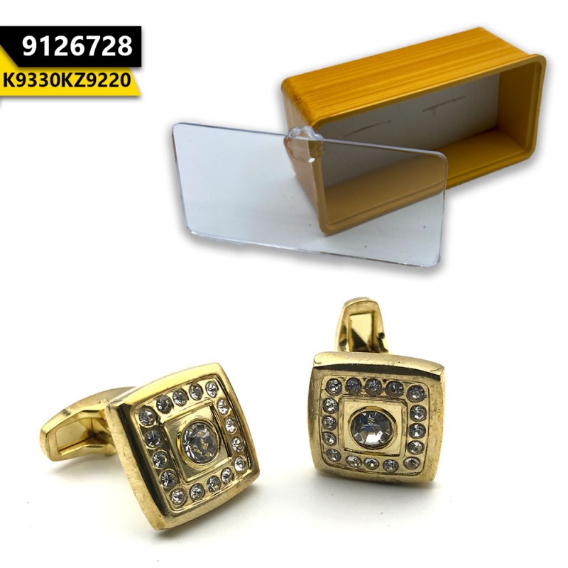 Stylish Men's Cufflink Gold Square With Stones