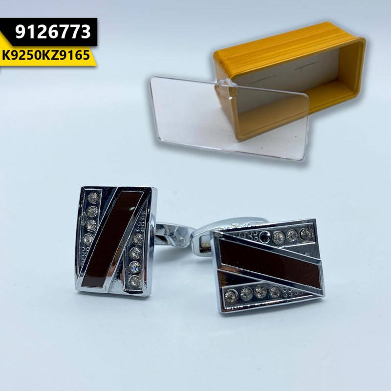 Modern Men's Cufflinks Silver Brown Crystals