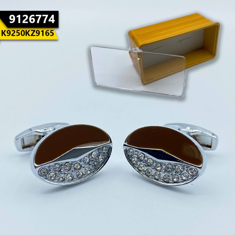 Modern Men's Cufflinks Silver Brown Crystals Oval