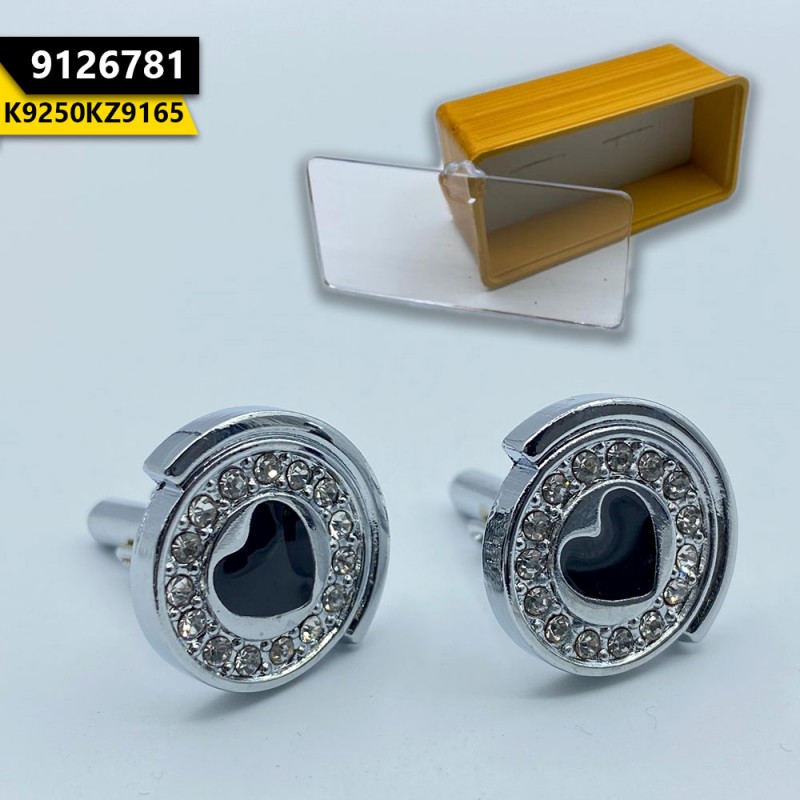 Modern Men's Cufflinks Silver Black Heart