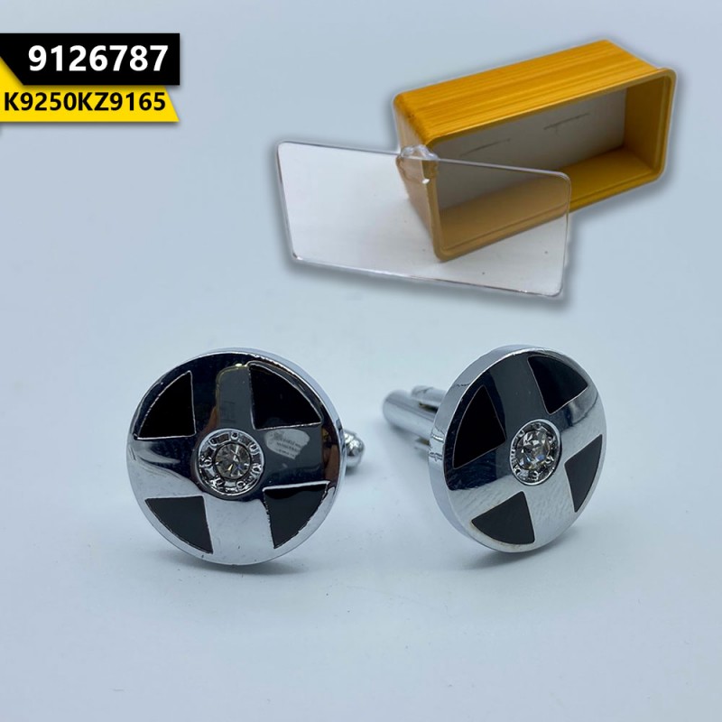 Modern Men's Cufflinks Silver Black Cross Crystal