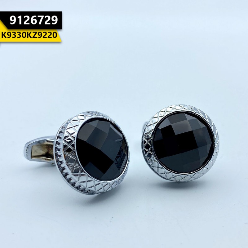 Stylish Men's Cufflink Silver Black Big Stone Round