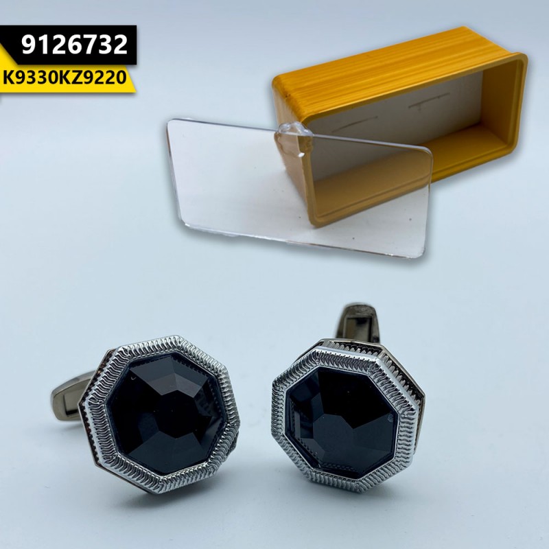 Stylish Men's Cufflink Silver Black Stone Diamond