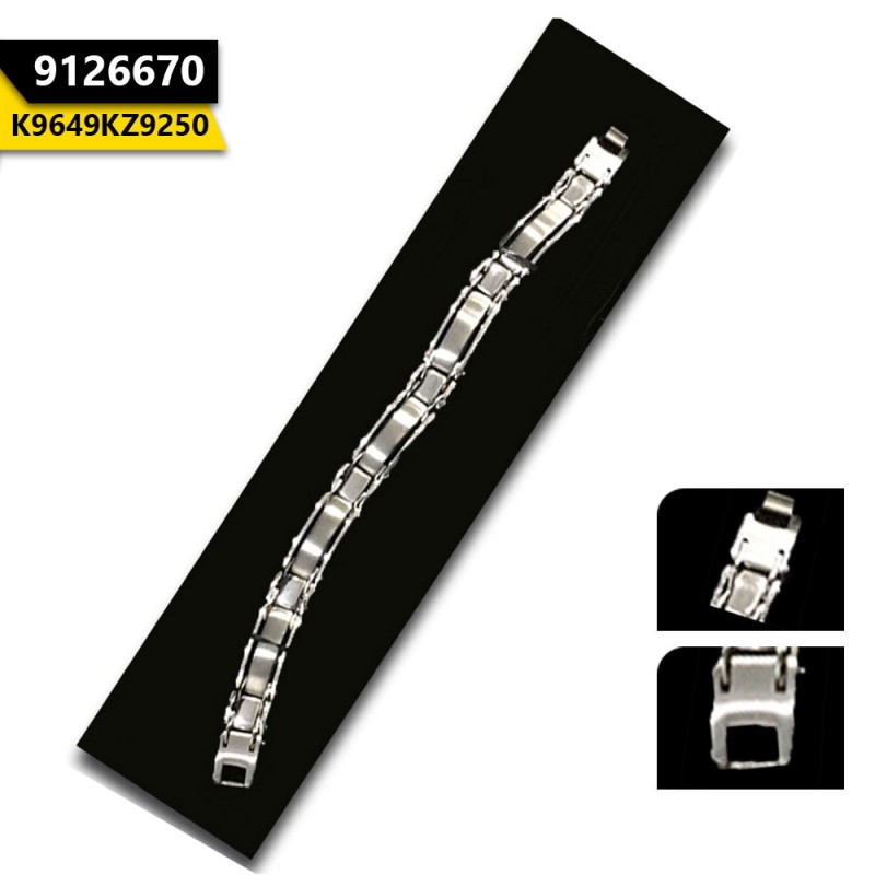 Men's Bracelet Silver Black Matte Lines