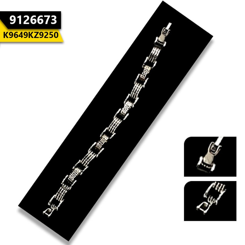 Men's Bracelet Matte Black Silver Chain Style