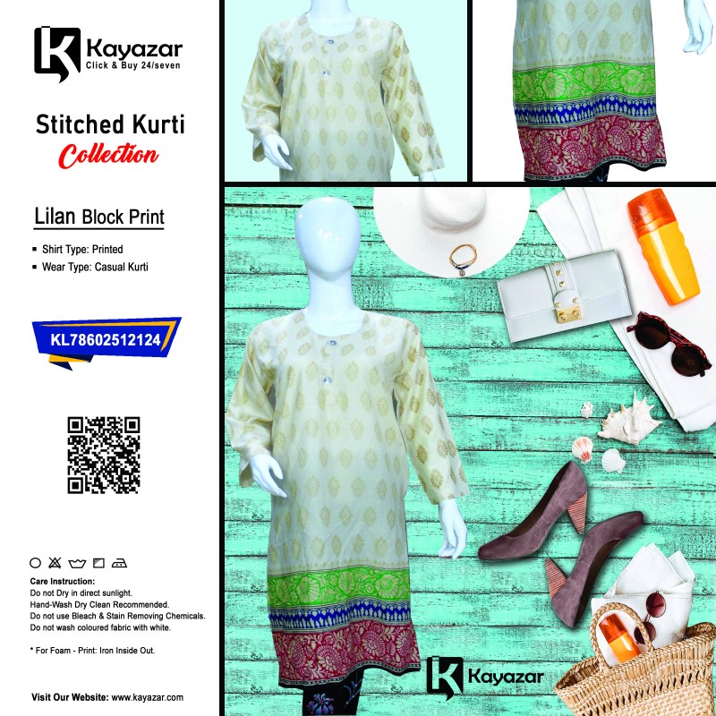Linen Printed Stitched Kurti - KL78602512124
