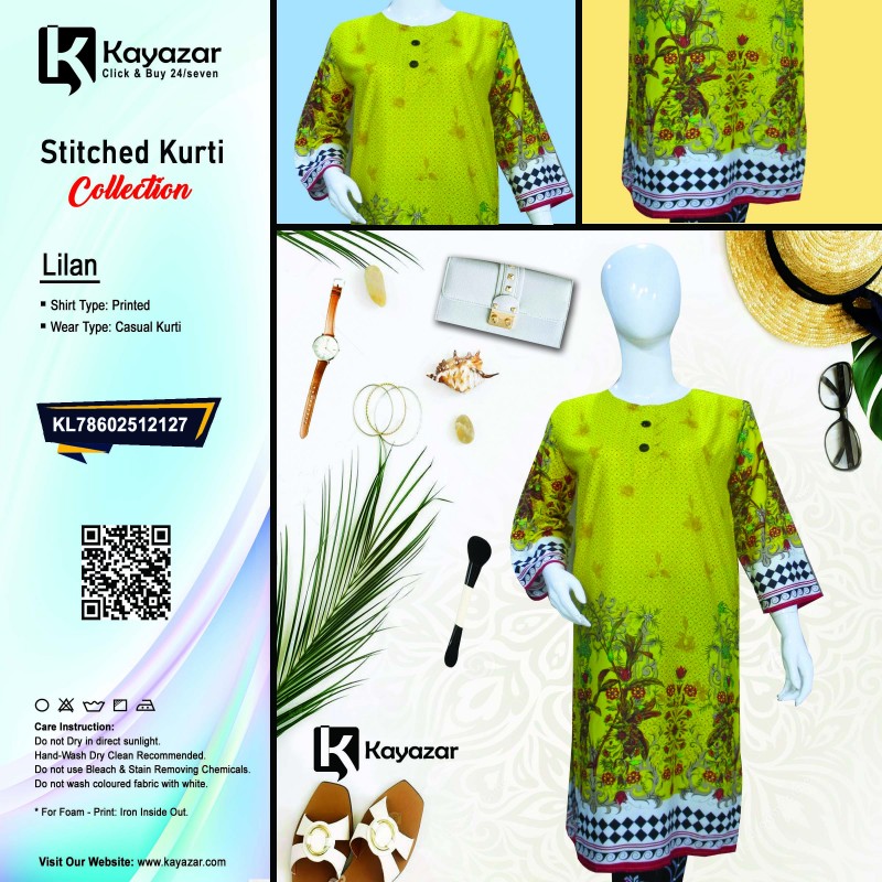 Linen Printed Stitched Kurti - KL78602512127