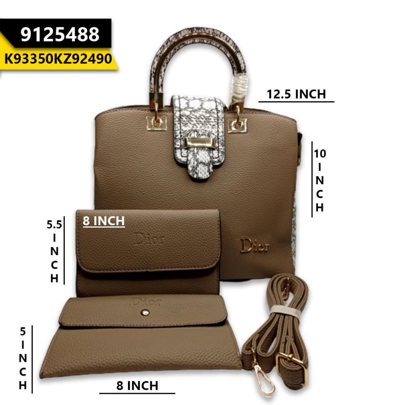 Buy leather 3 piece hand bag fawn at best price in Pakistan 