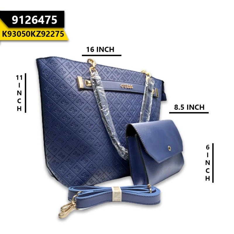 Large Size Ladies Leather Hand Bag Blue (2pcs)