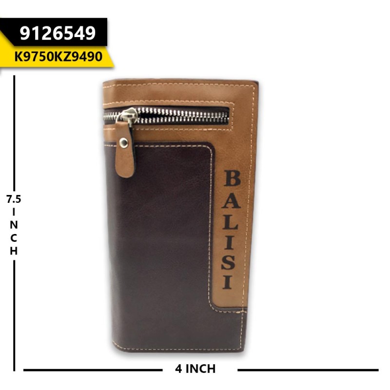 Balisi Unisex Wallet Bi-Fold Zipper 2 Tone Brown