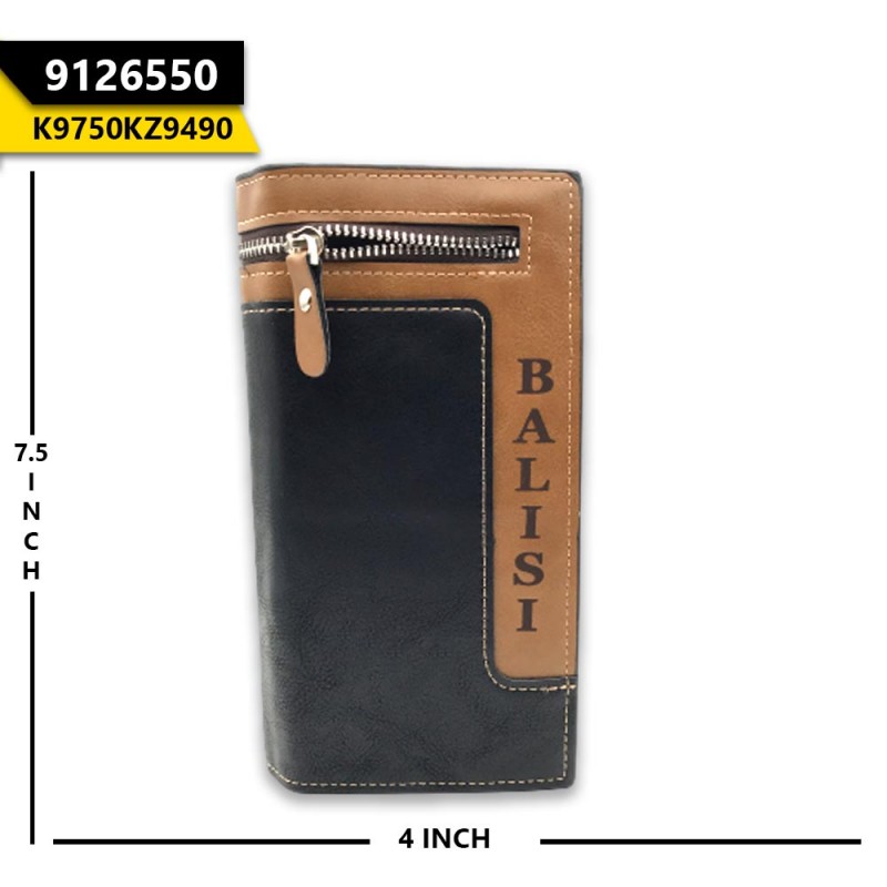 Balisi Unisex Wallet Bi-Fold Zipper 2 Tone Black