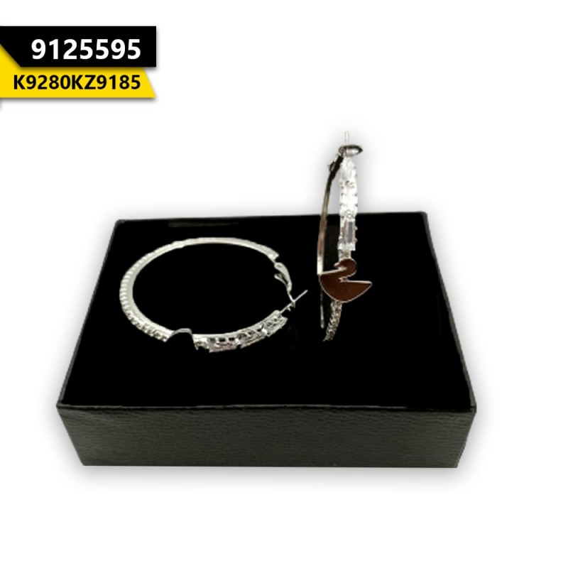 Crystal Stone Hoops Silver