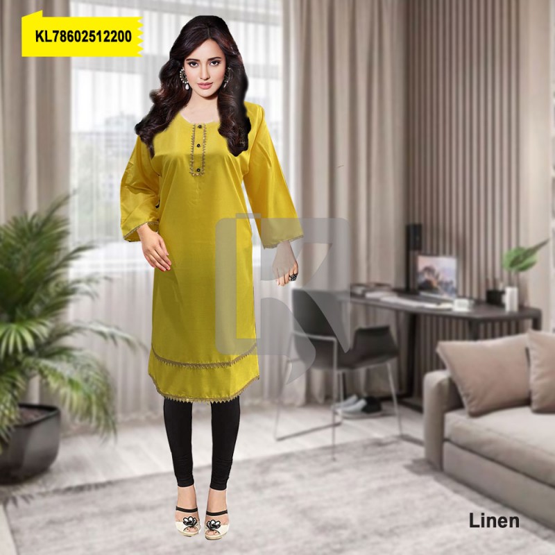 Linen Golden Lace Yellow Frock With Tights -KL78602512200