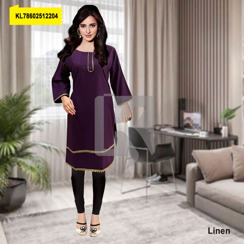 Linen Golden Lace Purple Frock With Tights - KL78602512204