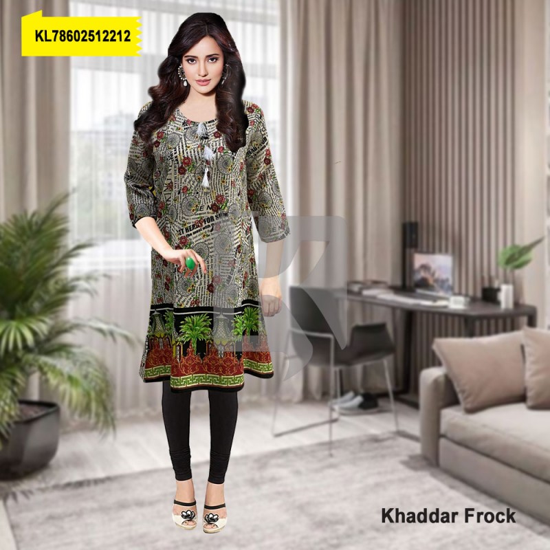 women's 2-Pc Khaddar Printed Frock with Tights (KL78602512212)