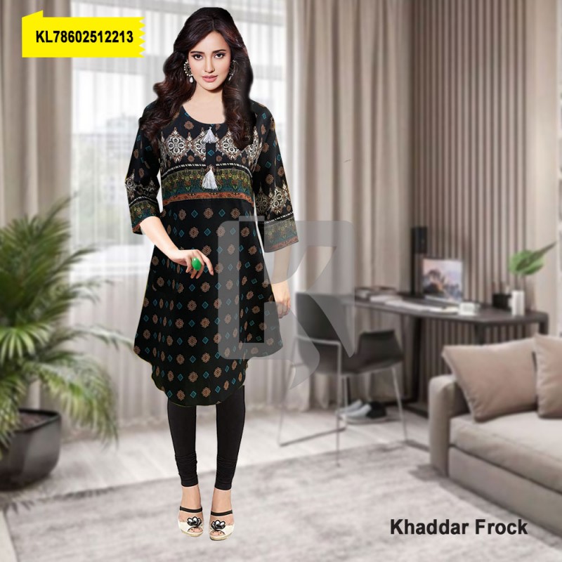 women's 2-Pc Khaddar Printed Frock with Tights (KL78602512213)