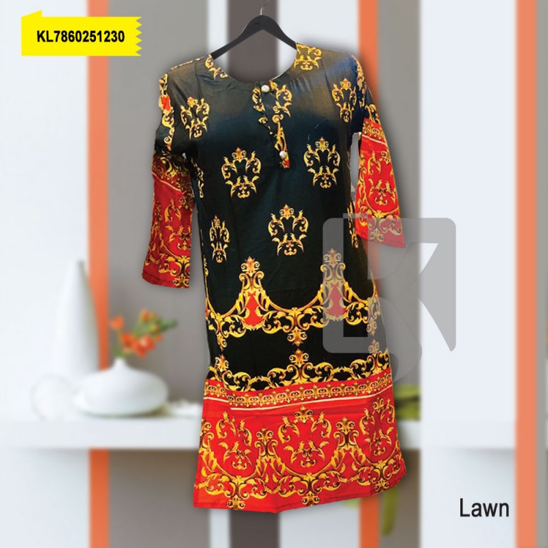 Black With Red Sleeves Lawn Printed Kurti 80x80 (KL7860251230)