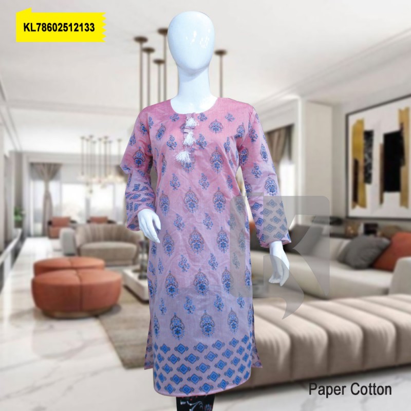 Paper Cotton Block Print Stitched Kurti With Inner