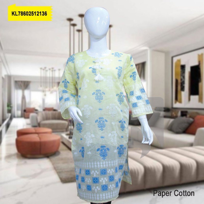 Paper Cotton Block Print Stitched Kurti With Inner