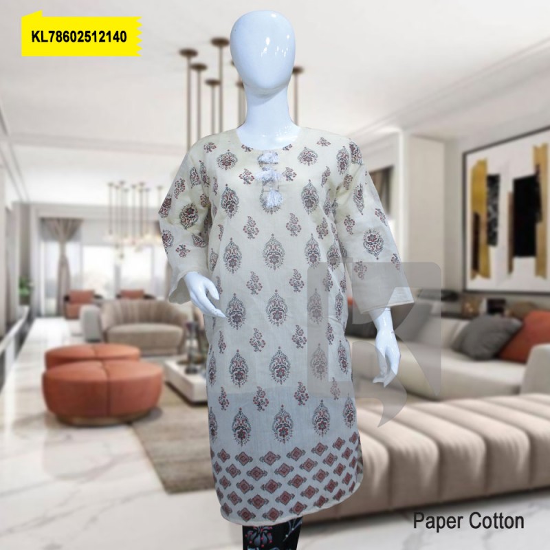 Paper Cotton Printed Stitched Kurti With Inner