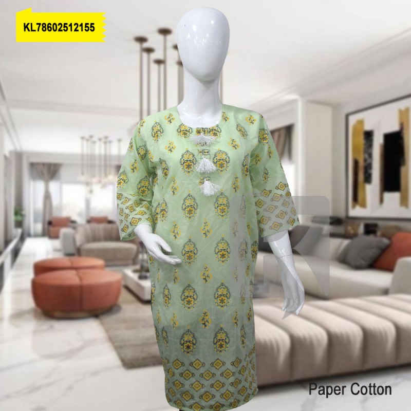 Paper Cotton Block Print Stitched Kurti With Inner