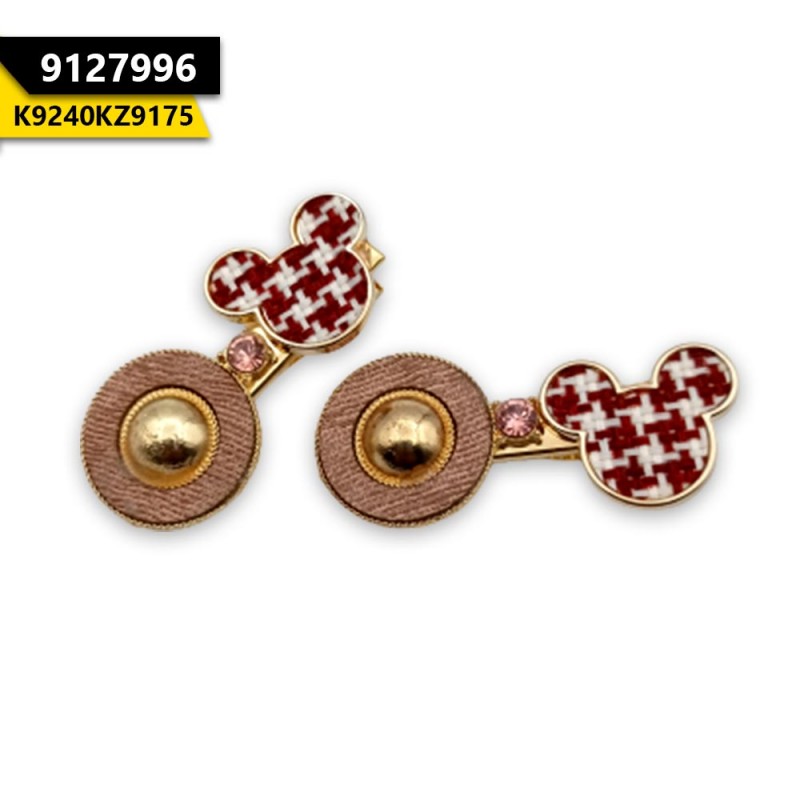 Exclusive Metal Mickey Hair Pins Pink Maroon (1 Pair)