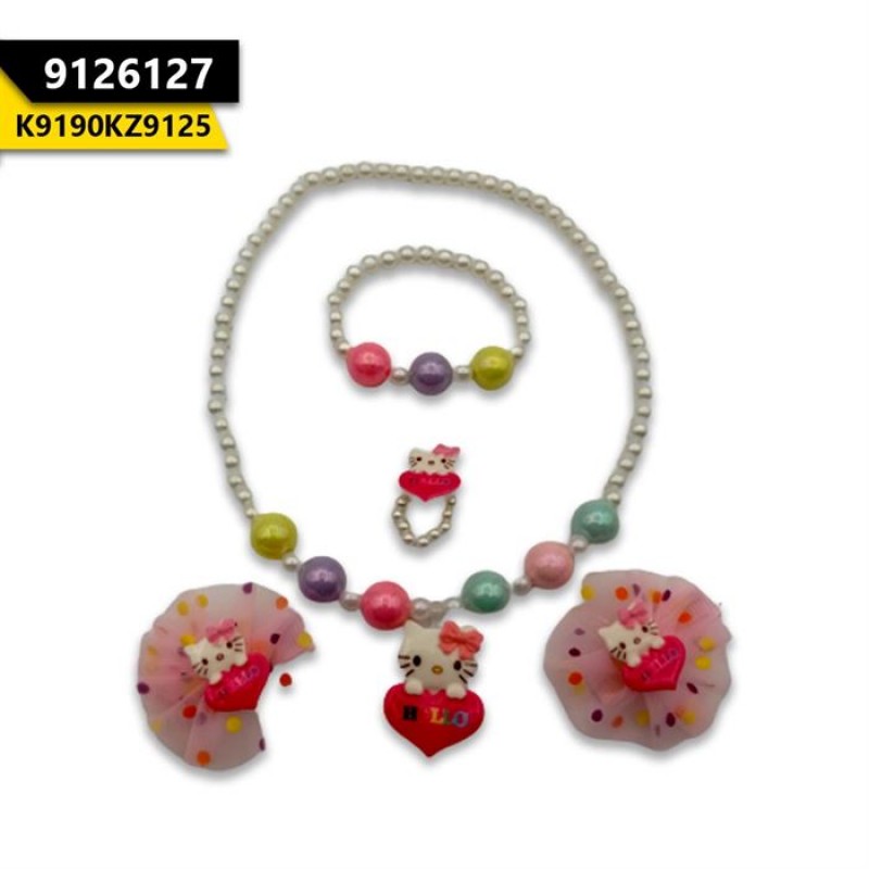 Kids Kitty Necklace Set With Clips White