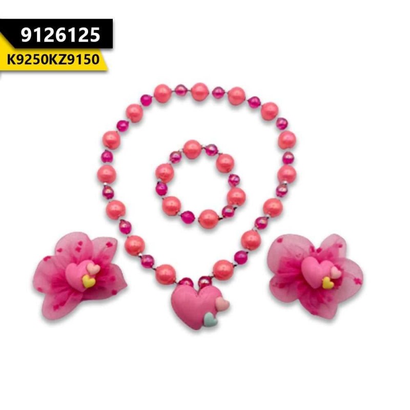 Kids Heart Shape Necklace With Clips Dark Pink