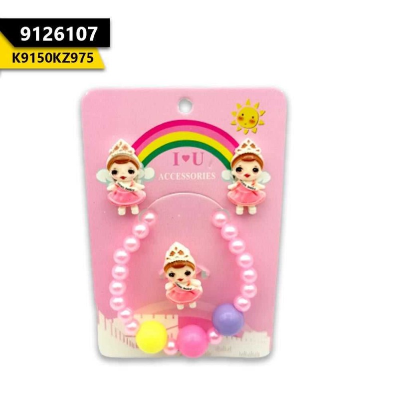 Kids Doll Tops Ring & Bracelet Set Light Pink