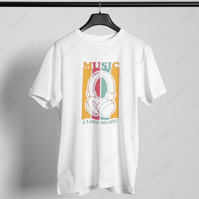 Men's T-Shirt Round Neck Love Music (Permanent Print)