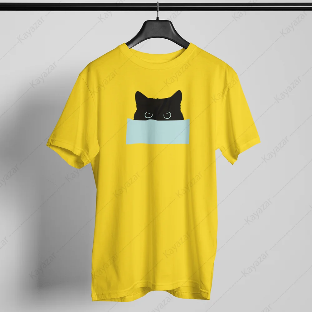Men's T-Shirt Round Neck Cat (Permanent Print)