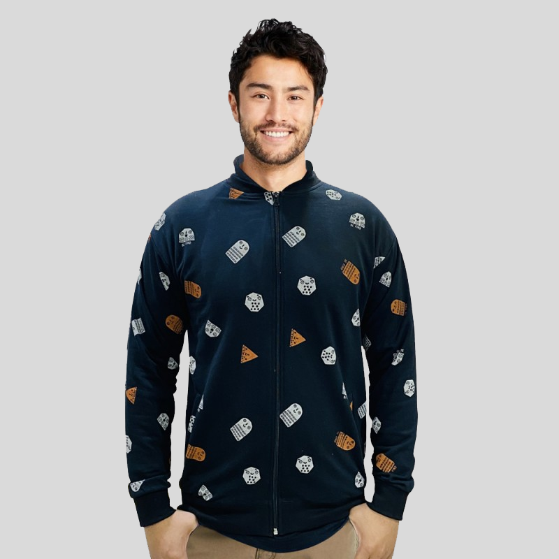 Black Printed Zipper Jacket For Men (Soft Fleece Stuff)