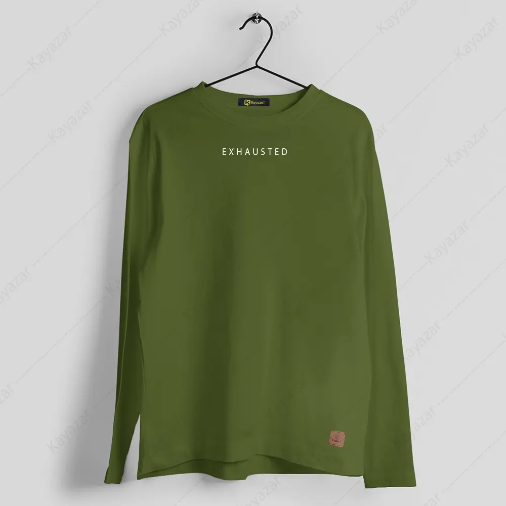 Round Neck Full Sleeves T-Shirt Exhausted Print (Permanent)