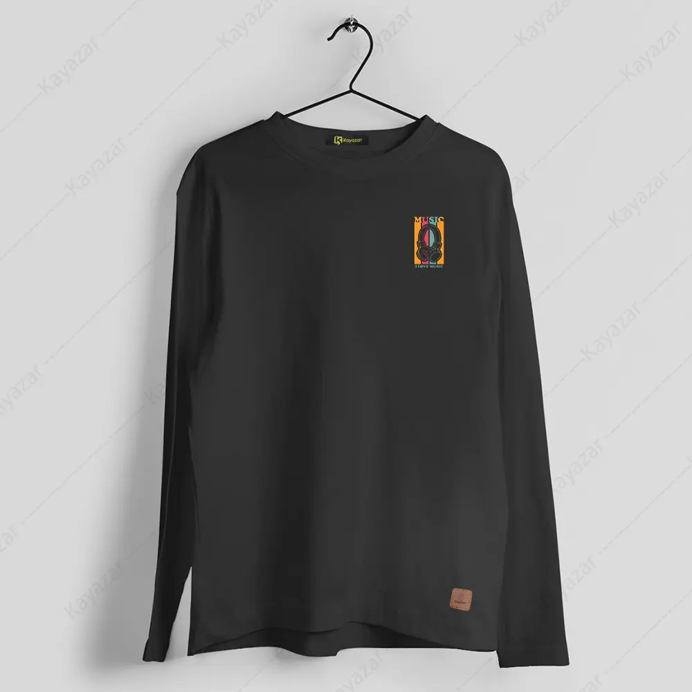 Men's Full Sleeves Round Neck T-Shirt Music (Permanent Print)
