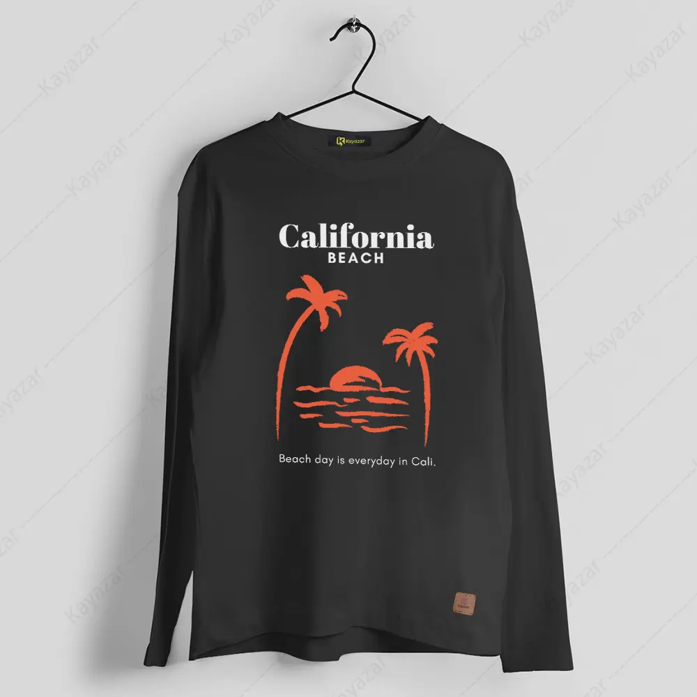 Men's Full Sleeves Round Neck T-Shirt California Beach (Permanent Print)