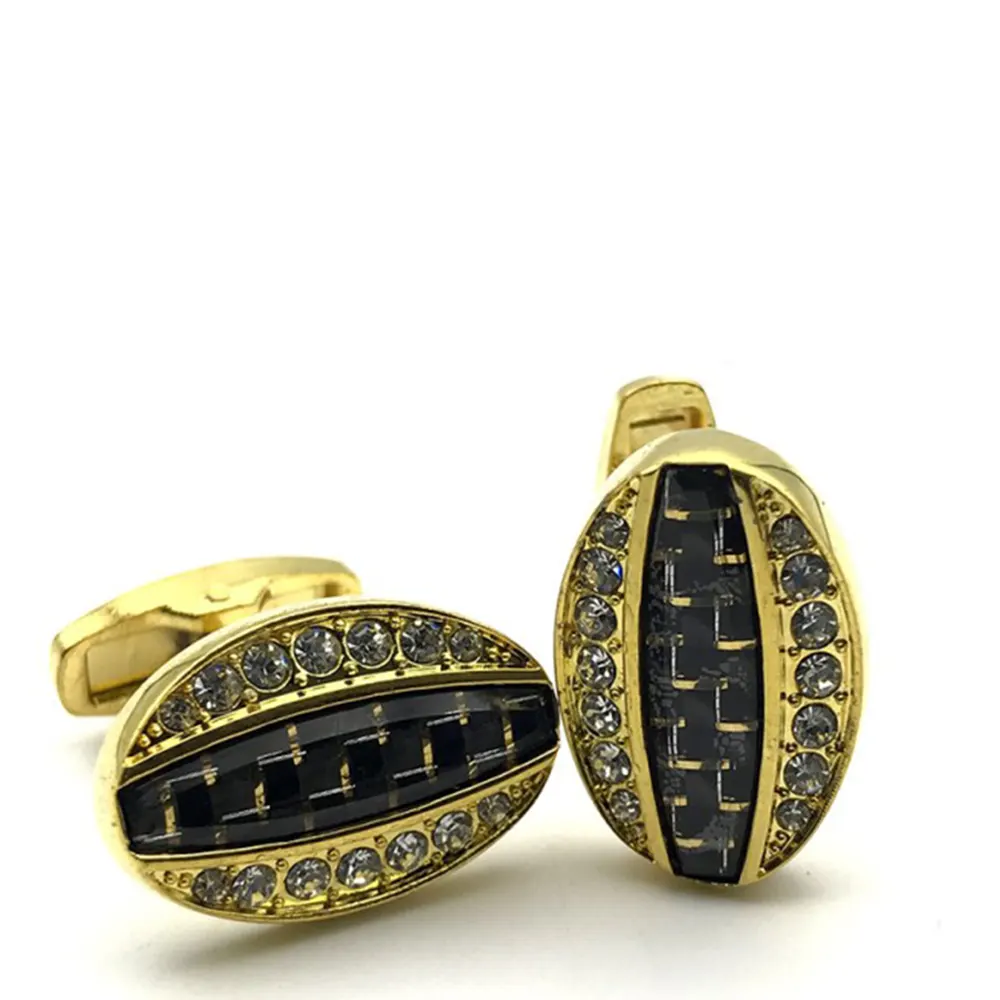 Stylish Men's Cufflink Gold Black Oval With Stones