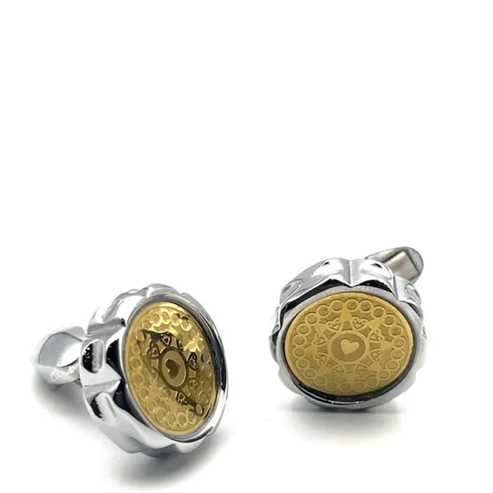 Stylish Men's Cufflink Silver Gold Heart Round