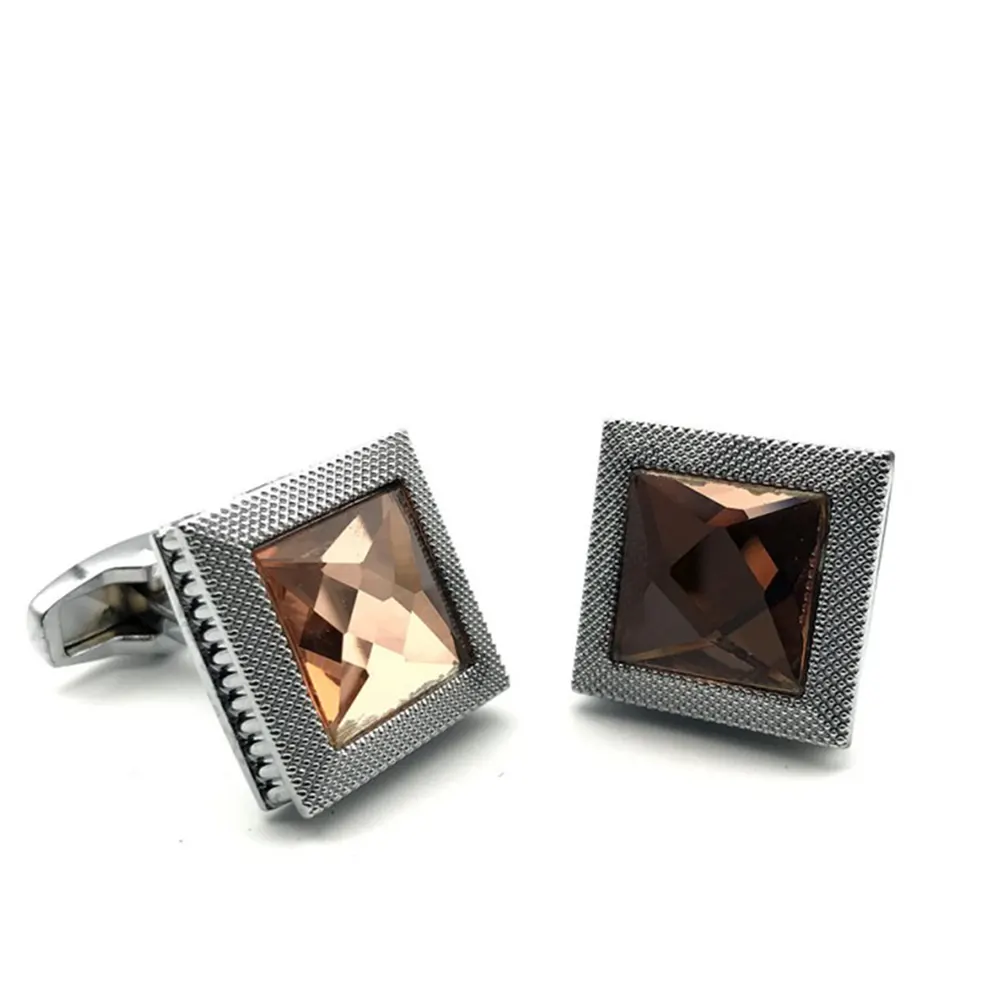 Stylish Men's Cufflink Silver R.Gold Stone Square