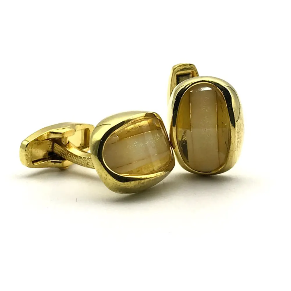 Fashion Men's Cufflink Gold Yellow Marble