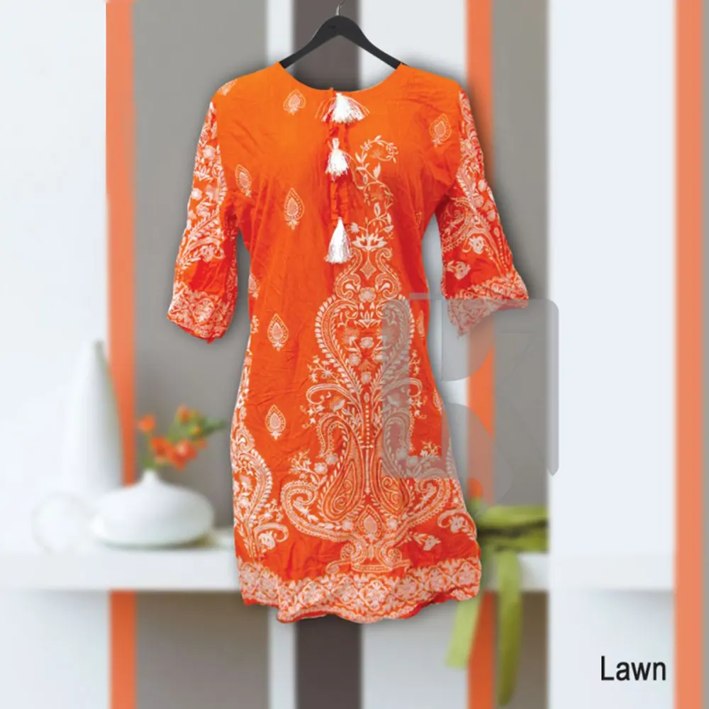 Orange Design Printed Linen Kurti 80x80 (KL7860251283)