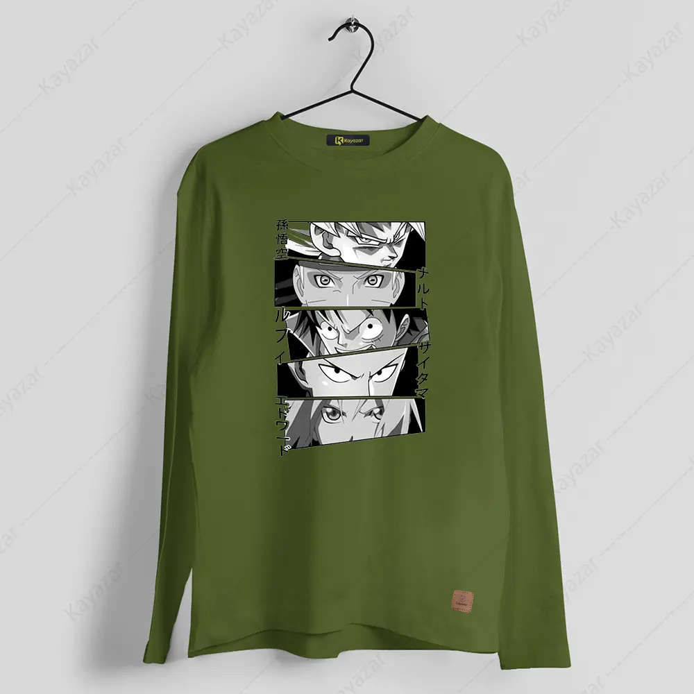 Men's Full Sleeves Round Neck T-Shirt Luffy-2 (Permanent Print)