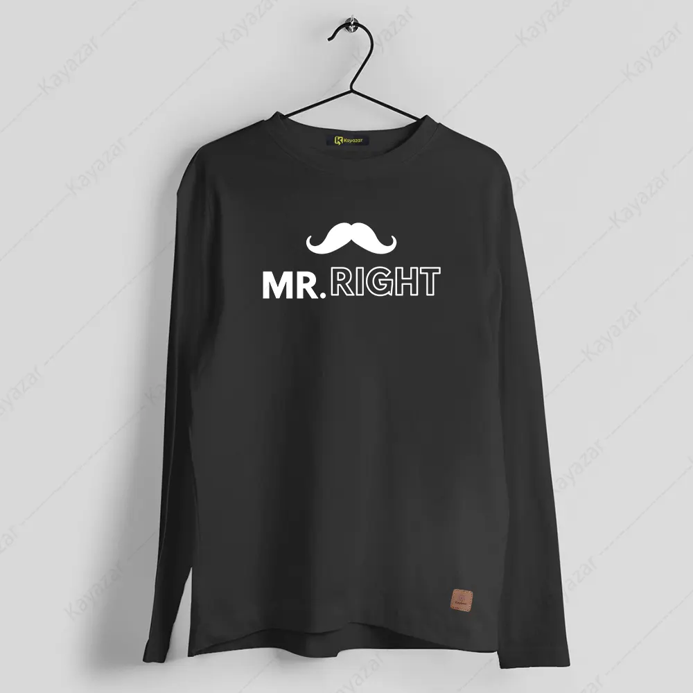 Men's Full Sleeves Round Neck T-Shirt Mr Right (Permanent Print)