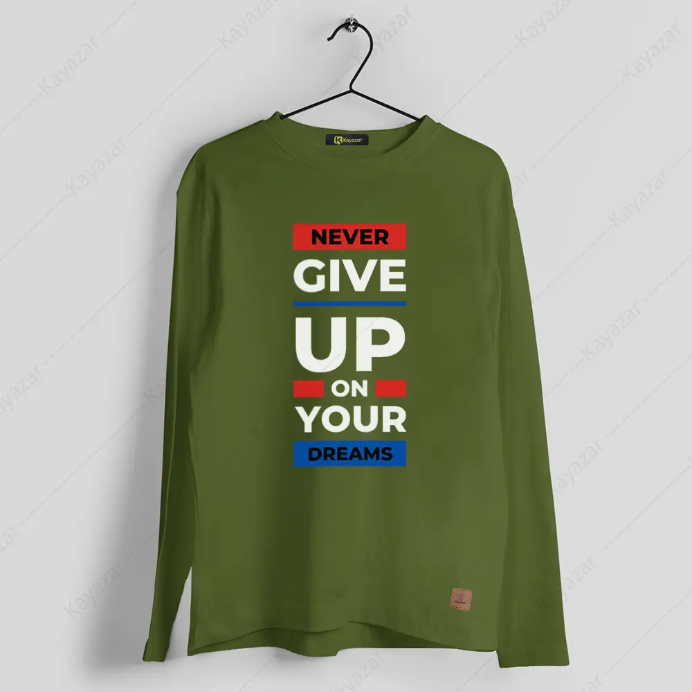Men's Full Sleeves Round Neck T-Shirt Never Give Up (Permanent Print)