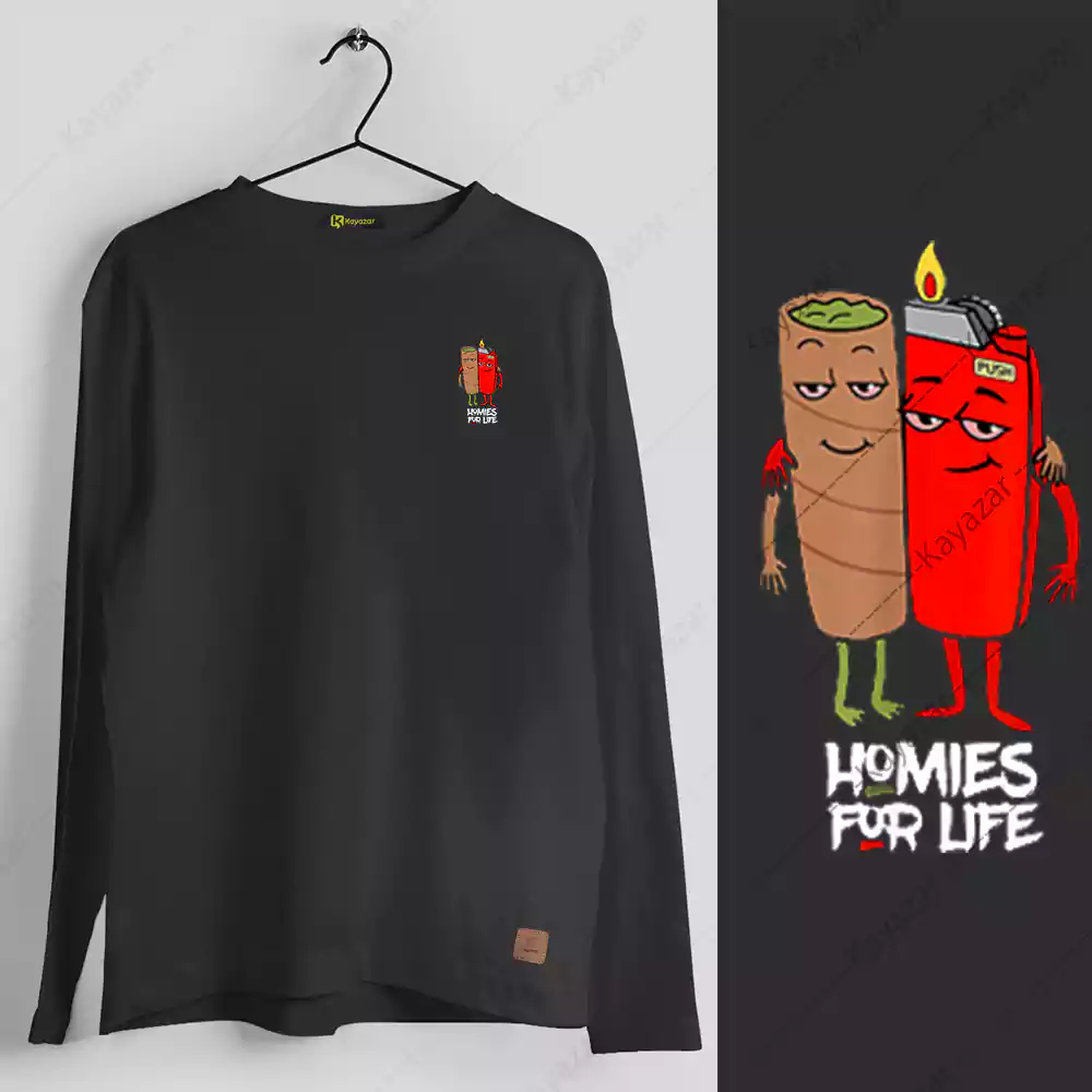 Men's Full Sleeves Round Neck T-Shirt Homies-For-Life (Permanent Print)