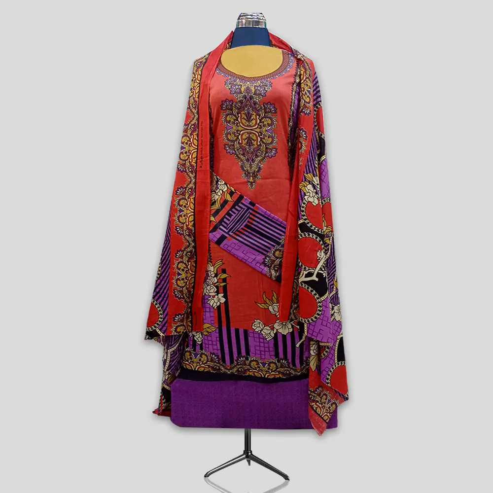 3PC Unstitched Printed Suit With Printed Lawn Dupatta for Girls - KL281002
