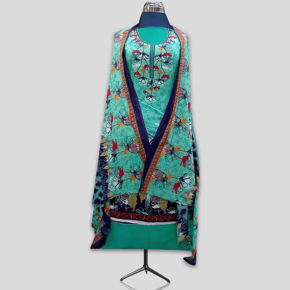 3PC Unstitched Printed Suit With Printed Lawn Dupatta for Girls - KL281006