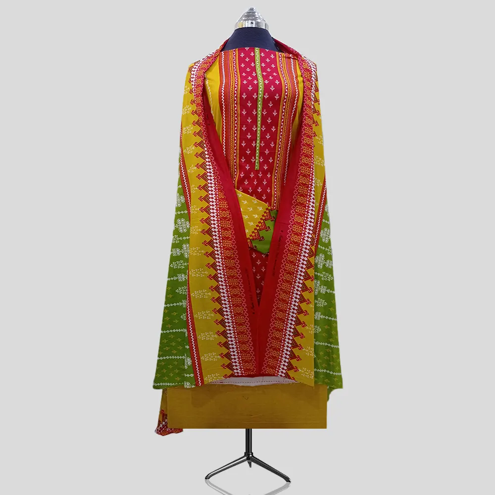 3PC Unstitched Printed Suit With Printed Lawn Dupatta for Girls - KL281005